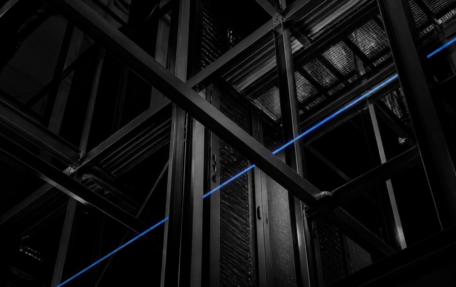 Structural steel and server cabinets forming a layered technical framework